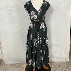 Free People Charcoal Gray Black Sleeveless Tiered Floral All I Got Maxi Dress 2